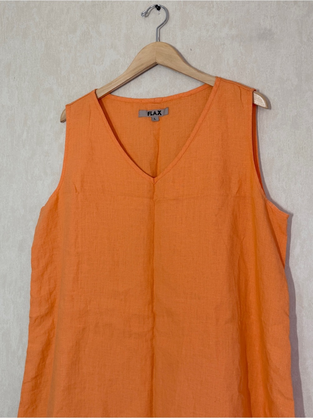 FLAX Women’s 100% Linen Sleeveless A-Line Dress Lagenlook in Apricot Orange L - Picture 4 of 12